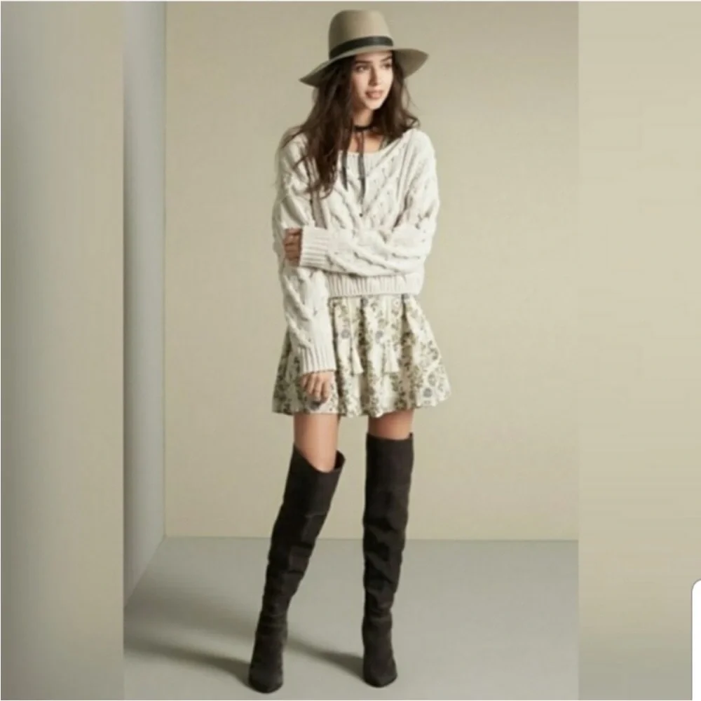 FREE PEOPLE Stealing Fire Mini Dress In Ivory Green Combo floral boho Sz Small